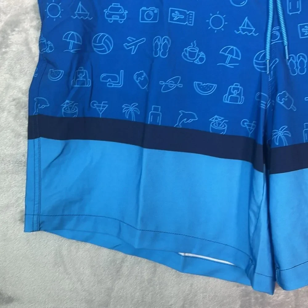 NWT New Bud Light Blue Swim Summer Board Trunks Shorts with Pockets Large